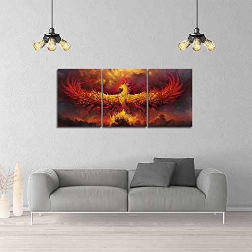 Fire Phoenix Wall Art Prints Volcanic Burning Phoenix Birds Canvas Picture - Image 4