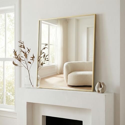 36"x36" Satin Gold Framed Square Bathroom Vanity Wall Mirror - Image 3