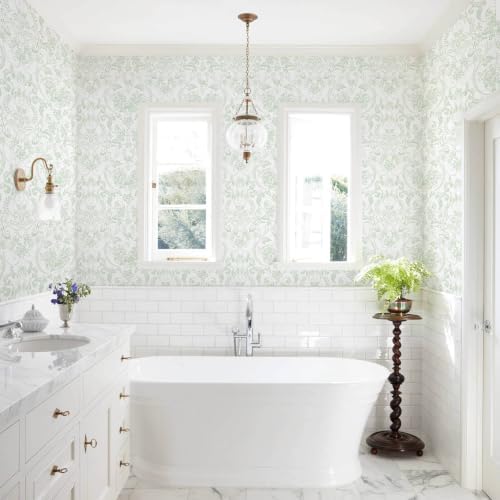 Peel and Stick Wallpaper for Bedroom Sage Green Damask Self-Adhesive - Image 6