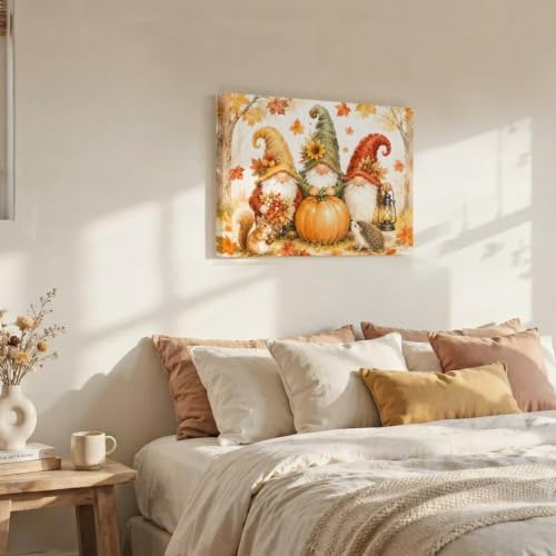 Thanksgiving Gnomes Canvas Wall Art, Made in USA, Fall Pumpkin Squirrel Maple - Image 3