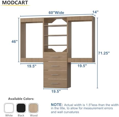 Modular Closet Organizer, Hanging & Drawers, Wood Tower - Image 2