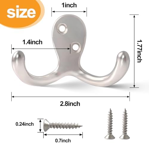 20 Pack Coat Hooks Wall Hooks for Hanging, Heavy Duty Double Prong Metal Hook - Image 6