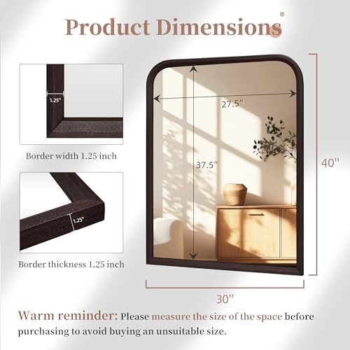 Arched Bathroom Mirror for Wall, 24 x 36 inch Vanity Dark Walnut Mirrors - Image 6