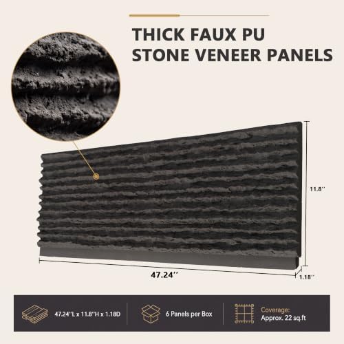 Faux Stone Wall Panels, 6 Pack PU Stone Veneer Panels, 44.9" L x 11.8" H x 1.2" - Image 3