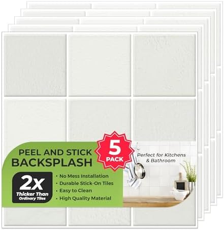 Select 5 Pack Peel and Stick Backsplash Square Tiles, 12x12 in, Stone White by selectlighting