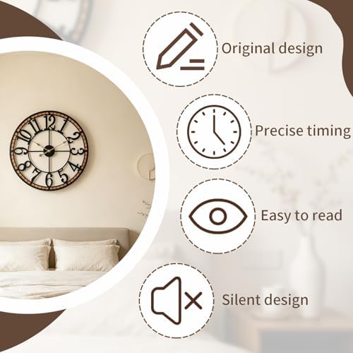 SIN&MI Large Wall Clock, Metal Minimalist Modern Clock, Round Decorative Silent - Image 3