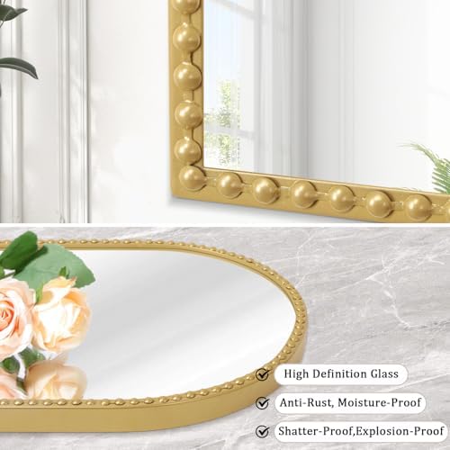Gold Arched Mirrors for Wall, Beaded Framed Metal Accent Wall Mirror Decorative - Image 3