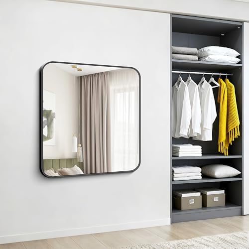 Black Bathroom Mirror, 38x40 inch Aluminum Metal Frame Rectangular Vanity Mirror - Image 5