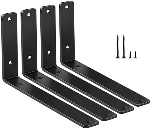 4 Pack - L 10" x H 6" x W1.5, 5mm Thick Black L Shelf Bracket, Iron Shelf by MHMYDZ