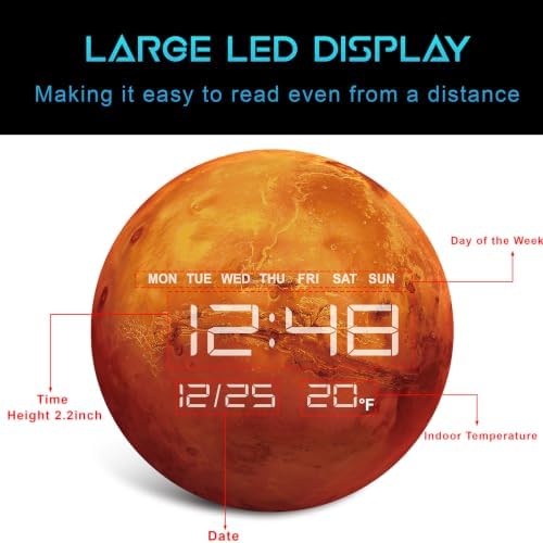 Digital Wall Clock, LED Mars Design, Temperature Display - Image 3