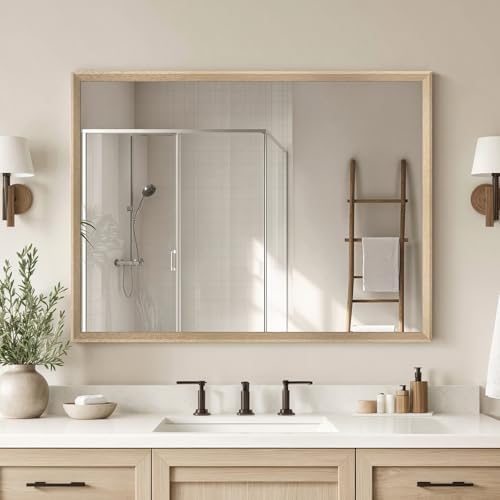 Oak Wood Effect Framed Wall Mirror, 30x40 Rectangle Mirror by Ultrue
