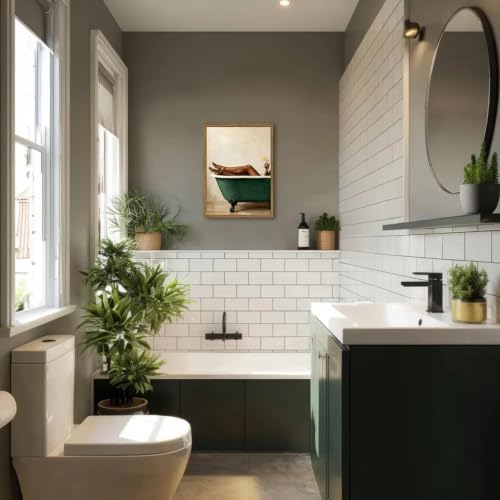 Black Woman Green Bathtub Wall Art Modern Luxury Bathroom Wall Decor Painting - Image 5