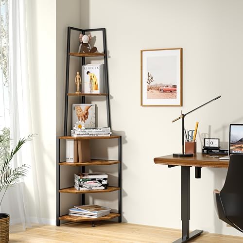 VECELO 6 Tier Corner Shelf 69 Inch Industrial Bookshelf - Image 3