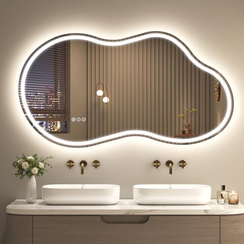 SMIROR 48x26 Irregular Led Lighted Bathroom Vanity Mirror by SMIROR