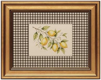 IMNTSD Framed Vintage Lemon Branch Wall Art, Gingham Check Background Fruit by IMNTSD