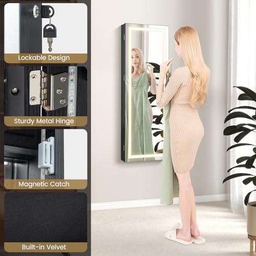 CHARMAID LED Mirror Jewelry Cabinet, Lockable Jewelry Armoire - Image 6