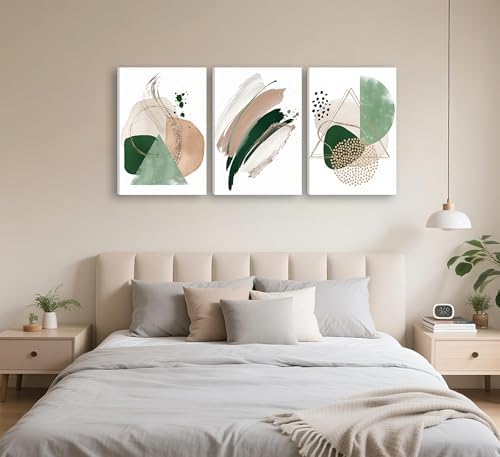 Uofnvrji 3Pcs Framed Sage Green Minimalist Geometric Abstract Wall Art - Image 6
