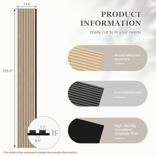 4 Pack 105.9" x 12.6" x 0.8" Acoustic Wall Panels Sound Absorbing, Wood Slat - Image 3