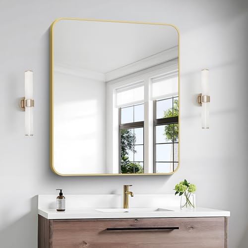 Gold Bathroom Mirror, 30x36 inch Wall Mirror by BONEWEI