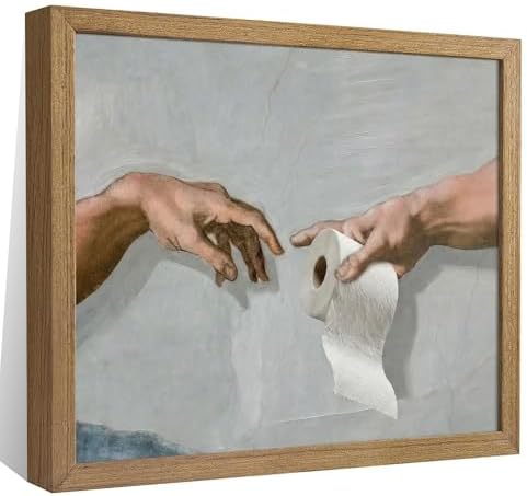 Funny Bathroom Wall Art, The Creation of Adam Toilet Paper Canvas Print by Unknown