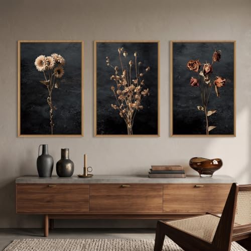 Aryroi Large Moody Dark Floral Framed Canvas Wall Art Set- 24"x36"x3 - Image 2