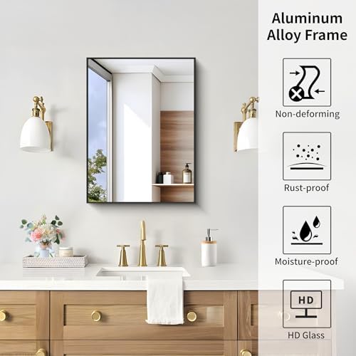 KOCUUY Black Rectangle Mirror 18"x24", Metal Framed Bathroom Mirror - Image 4