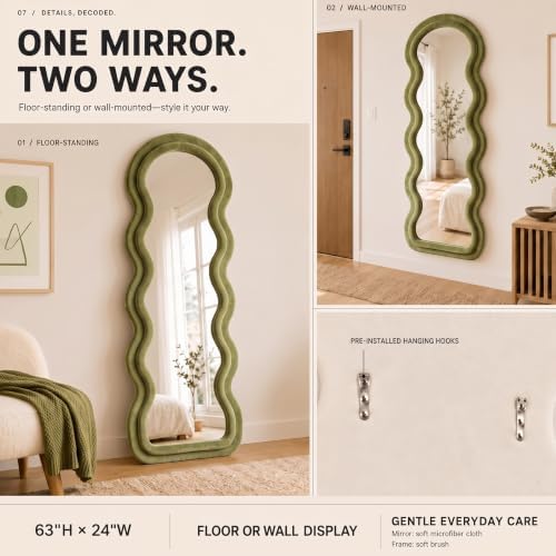 BOJOY Full Length Mirror, Flannel Wrapped Wooden Frame Floor Mirror, Irregular - Image 6