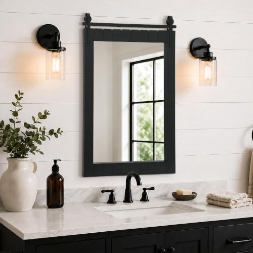 Besdomus Farmhouse Bathroom Vanity Mirror: 24"x36" Black Rustic Barn Door by Besdomus