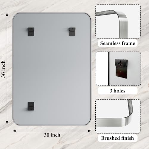 30x36 Inch Silver Metal Framed Bathroom Mirror - Image 4