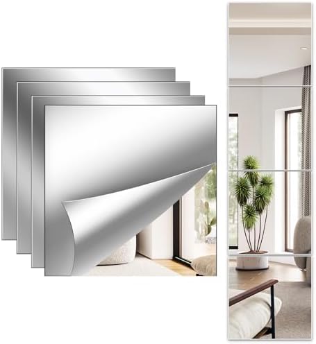 Full Length Wall Unbreakable Mirror Tiles12'' x 12'' x 4PCS by Unknown