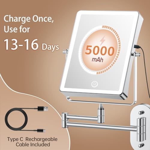 FASCINATE 8.7" 5000mAh Rechargeable Wall Mounted Makeup Mirror - Image 2