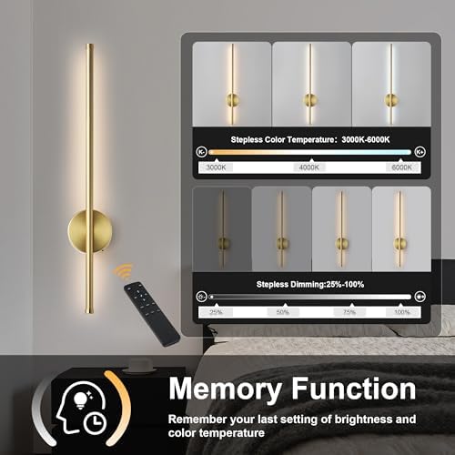 KARTOOSH Battery Operated Modern Wall Sconce Set of Two, 23.6 Inch Brass - Image 5