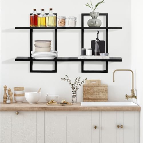 Floating Shelves for Wall, Decorative Wall Shelves Black, Plants Shelf Framed - Image 5