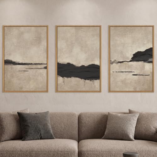 Aryroi Black and Tan Abstract Neutral Framed Canvas Wall Art Set, Dark Brown by Aryroi
