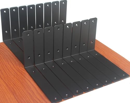 16 Pack - L 9" x H 6" x W1.5, 5mm Thick Black L Shelf Bracket, Iron Shelf by MHMYDZ