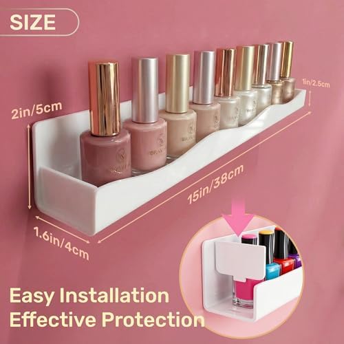 YMVV 15" Nail Polish Racks Wall Mounted Shelf, 6 Pack White Acrylic Nail Polish - Image 3