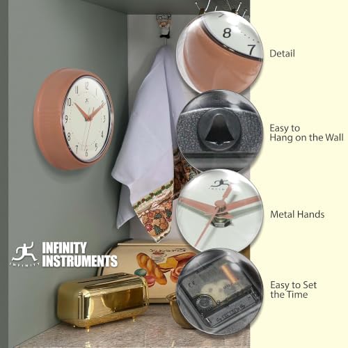 Infinity Instruments Retro Round Metal Wall Clock, Terracotta - Image 6