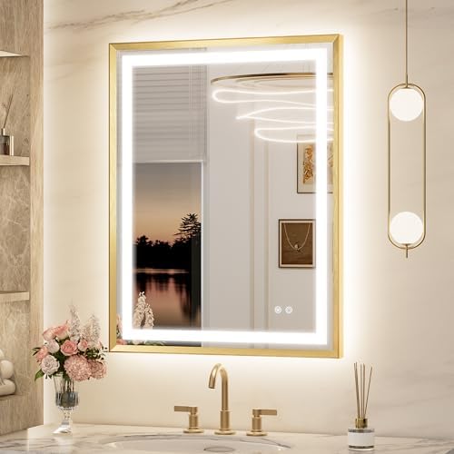 Keonjinn 28x36 Inch Gold LED Bathroom Mirror by Keonjinn