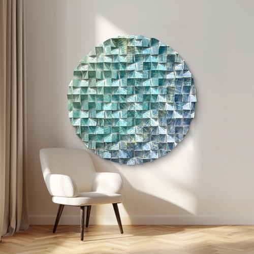 LIUZEYUE - Large blue-green-gold patterned triangular wooden block wall art - Image 5