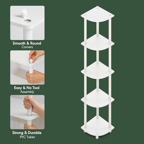 Furinno Turn-N-Tube Corner Shelf, 5-Tier Corner Bookshelf, Open Storage Shelves - Image 6