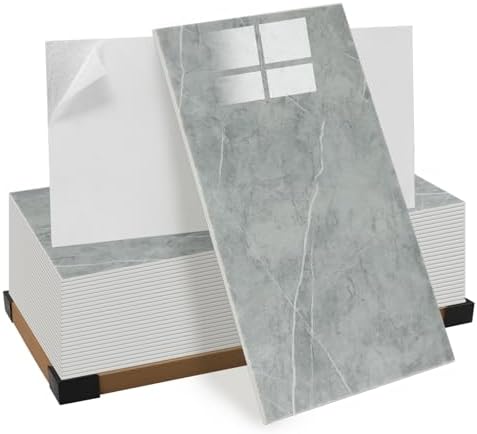 100pcs Thick Grey Marble Peel and Stick Wall Panels 23.6"x11.8" Waterproof by GRITHOME
