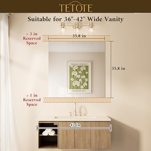 TETOTE Frameless Mirror 36" x 36" Square Tempered Vanity Mirror - Image 2