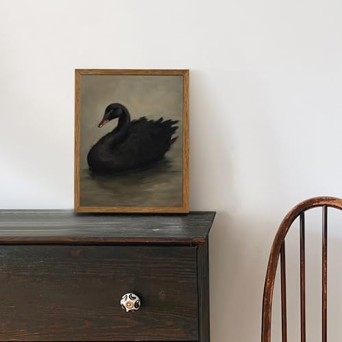 AVECCO Vintage Elegant Black Swan on Water Wall Art Canvas Framed 8x10 in - Image 3