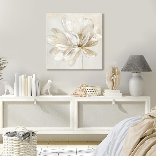 SEVEN WALL ARTS White Flower Wall Art Beige and Gold Blooming Flower Abstract - Image 3
