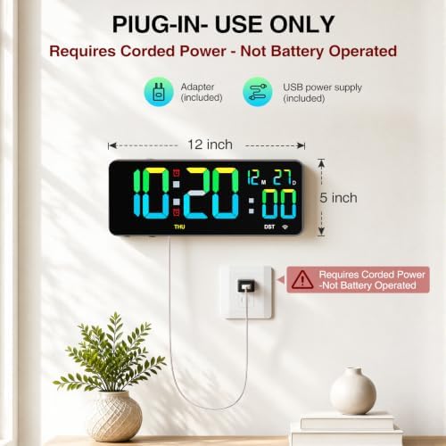 WiFi Digital Clock 12", Digital Wall Clock WiFi Sync - Image 5
