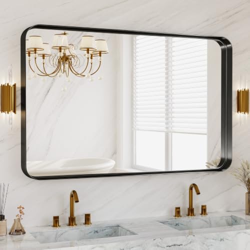 36x40 Inch Black Metal Framed Bathroom Mirror by MYSUNORIA