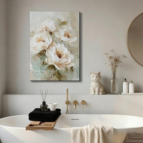 ZERILYN Ship Next Day Neutral Floral Wall Art Canvas Prints Beige White Flower - Image 4