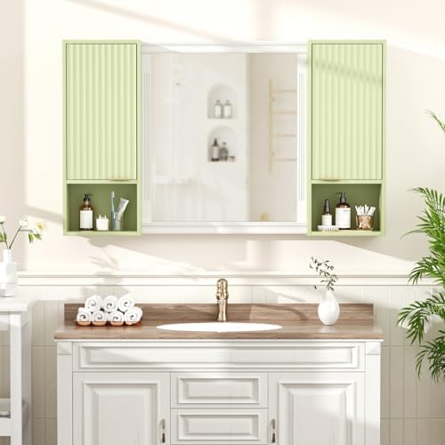 AKMAKM 59.1" Tall Slim Bathroom Storage Cabinet Green | Freestanding or Wall - Image 4
