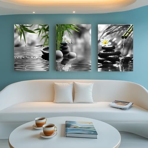 Yxbhhym Bathroom Zen wall art Black and White Green Decor Gray Canvas Pictures - Image 3