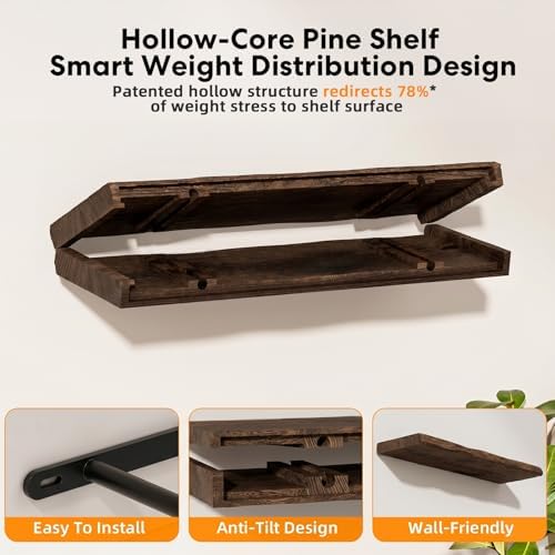 Organic Wavy Edge Floating Shelves, Hidden Brackets, 2 Pack 24 in - Image 7